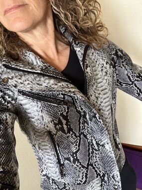 Brian Atwood Black & Gray Snake-Print Leather Jacket